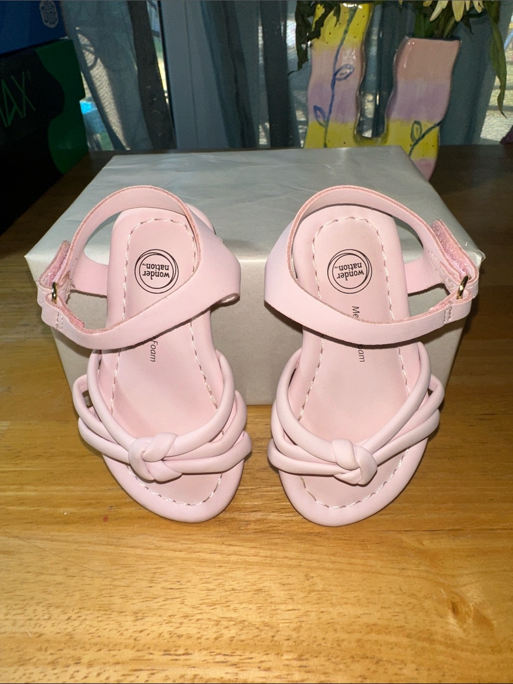 🤩wonder nation Pink Knot-Strap Toddler Sandals. 🎁3